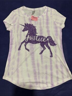 Justice Girls Lavender Tie-Dye Unicorn Glitter Tee
